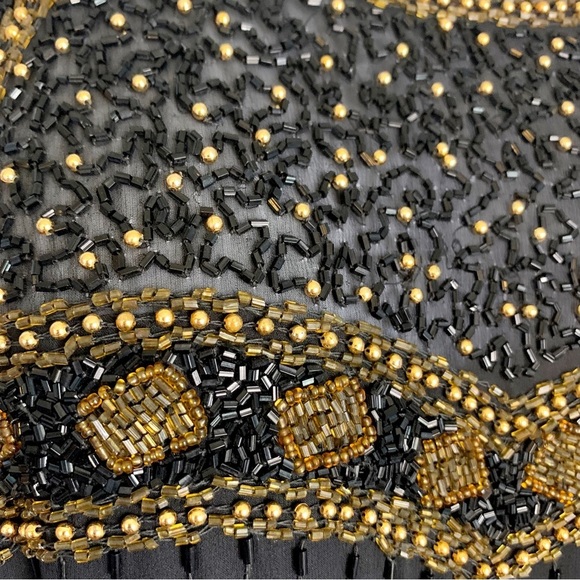 Landmark Vintage 100% Silk black and gold fully beaded evening gown Art Deco 2X - Picture 3 of 14